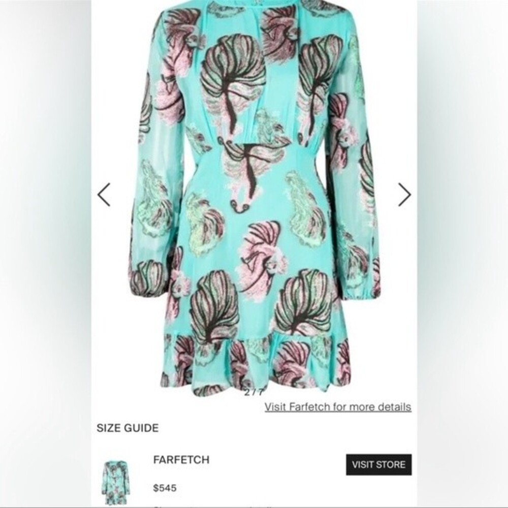 Cynthia Rowley Inverness Metallic Fish Blouson-sleeve Dress In Green Sz4 - Picture 8 of 13